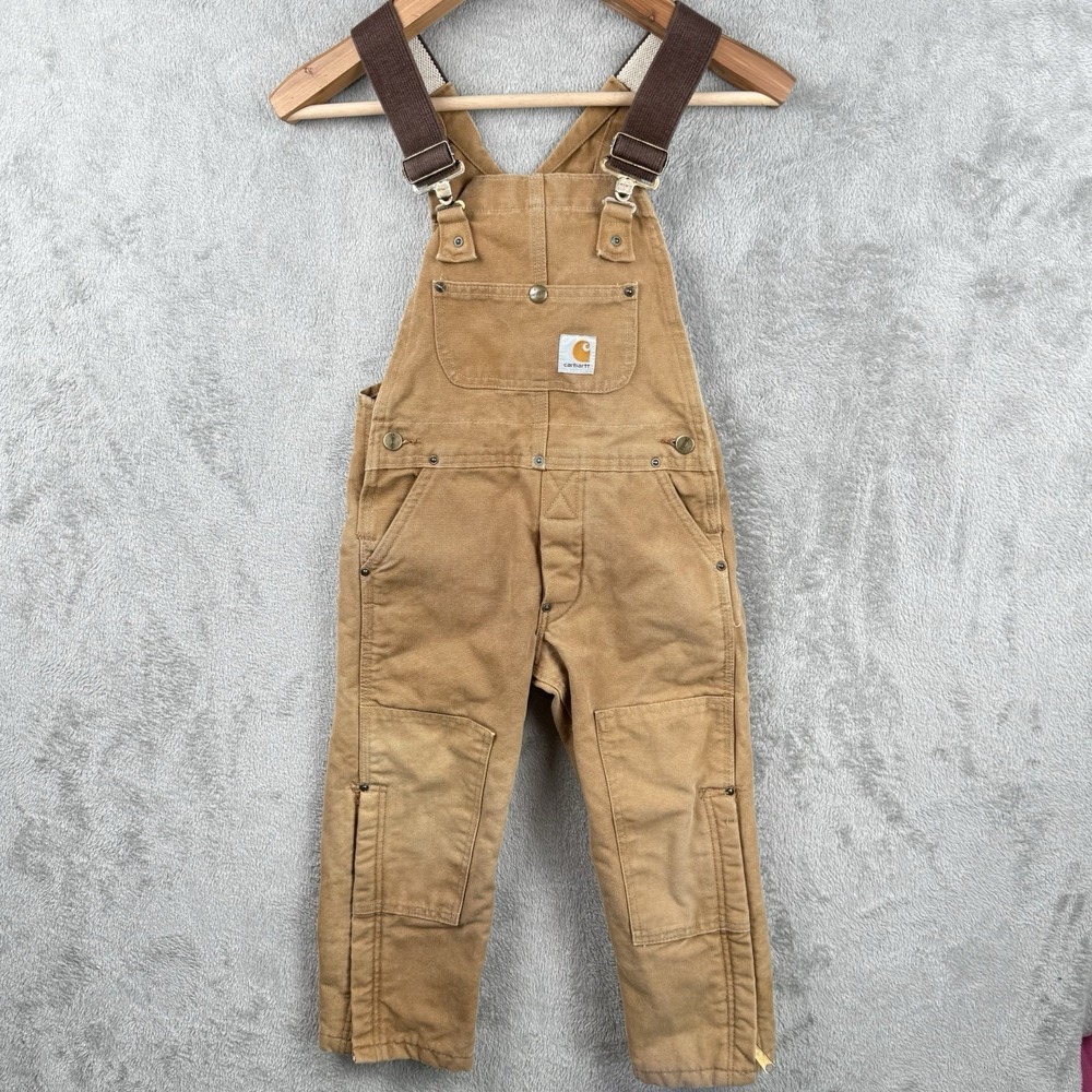 Carhartt Insulated Quilted Bib Overalls Youth Size 8 Brown Double Knee Outdoor